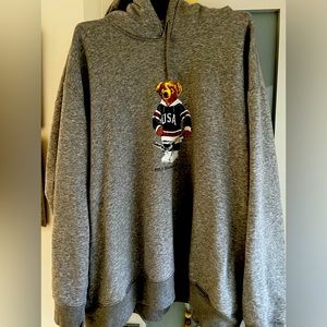 Polo Ralph Lauren Hoodie,grey with pocket Polo Bear collection . Sold as is .